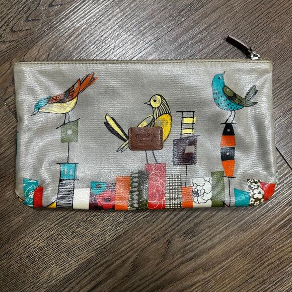 Fossil Key-Per "City Street Birds" Makeup Bag Zip Rare - Picture 1 of 9